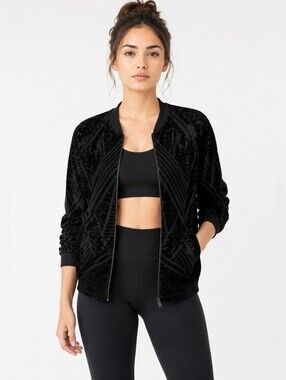 🌌 Velvet Zip Up Bomber Jacket With Pockets